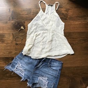 American Eagle Cream halter tank with lace detail